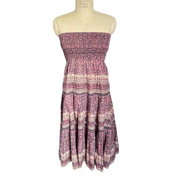 Bell by Alicia Bell Strapless Purple & Pink Boho Cotton Dress Size Small - Picture 1 of 6